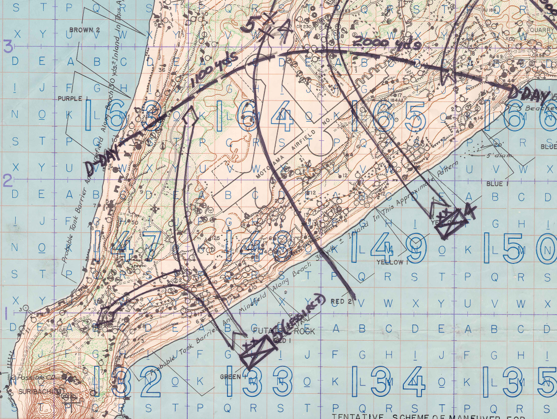 Iwo Jima, Japan – 1945 U.S. Assault Plan Battle Map