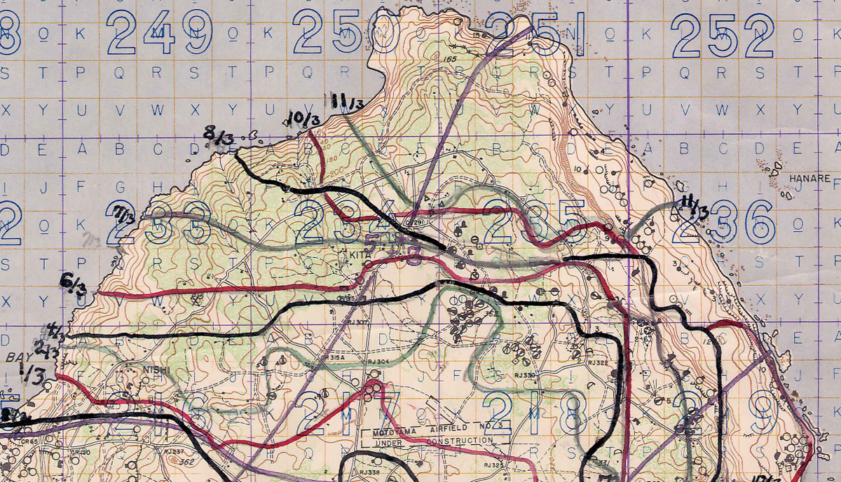 Iwo Jima, Japan – 1945 Front Line Progression Battle Map