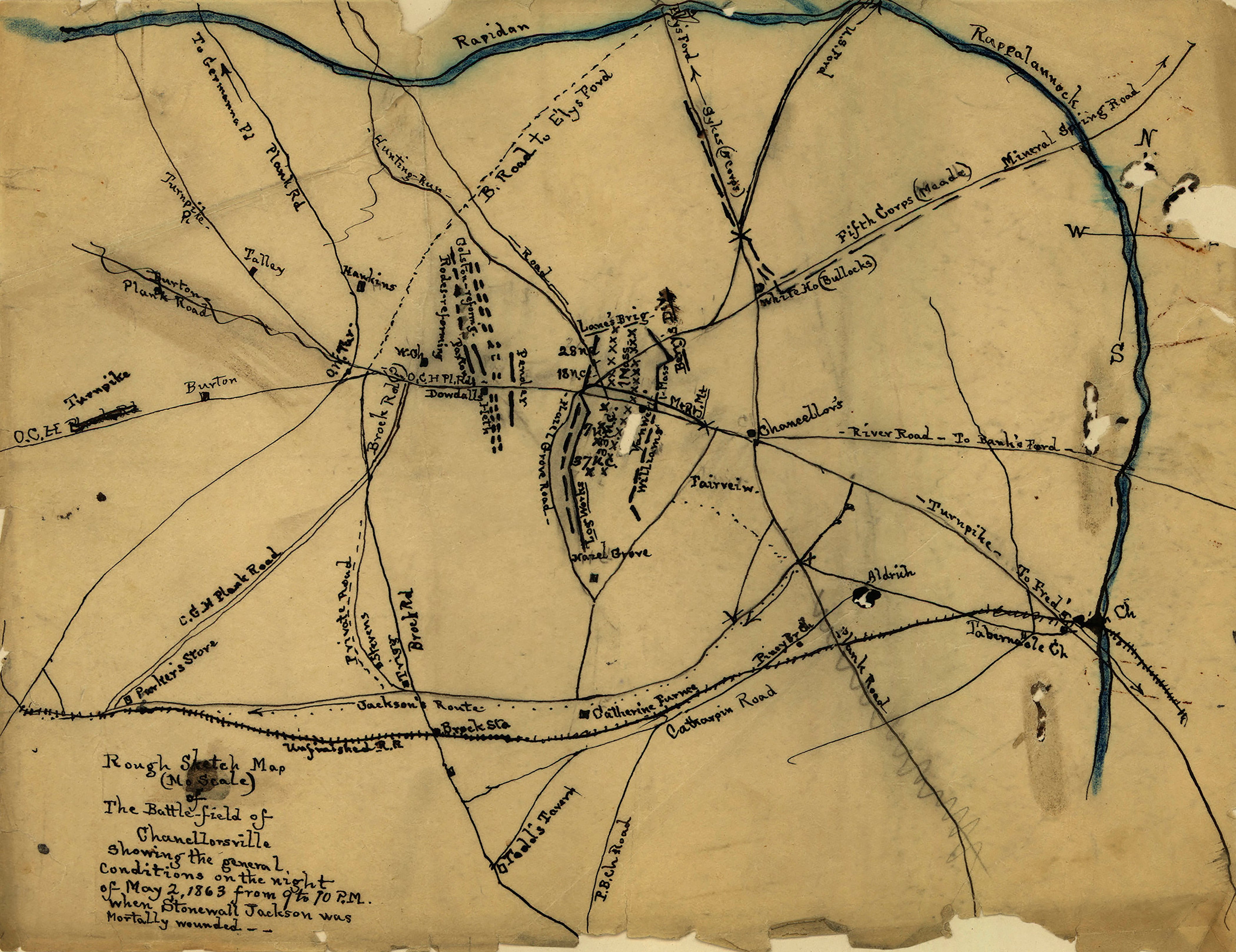 Chancellorsville, Virginia – May 2, 1863 Stonewall Jackson Wounding Battle Map