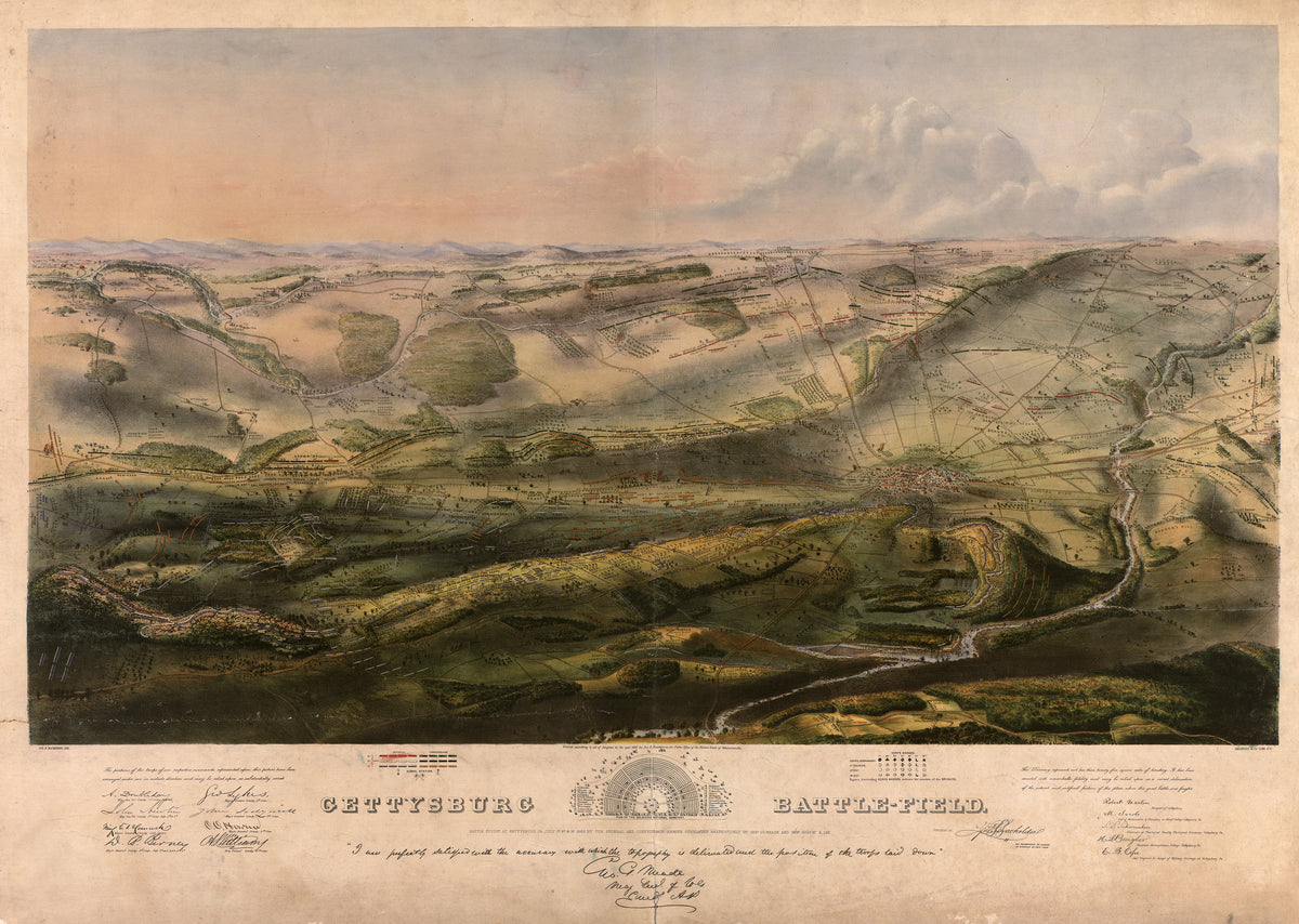 Bachelder’s bird’s-eye view of the battlefield with troop positions by day