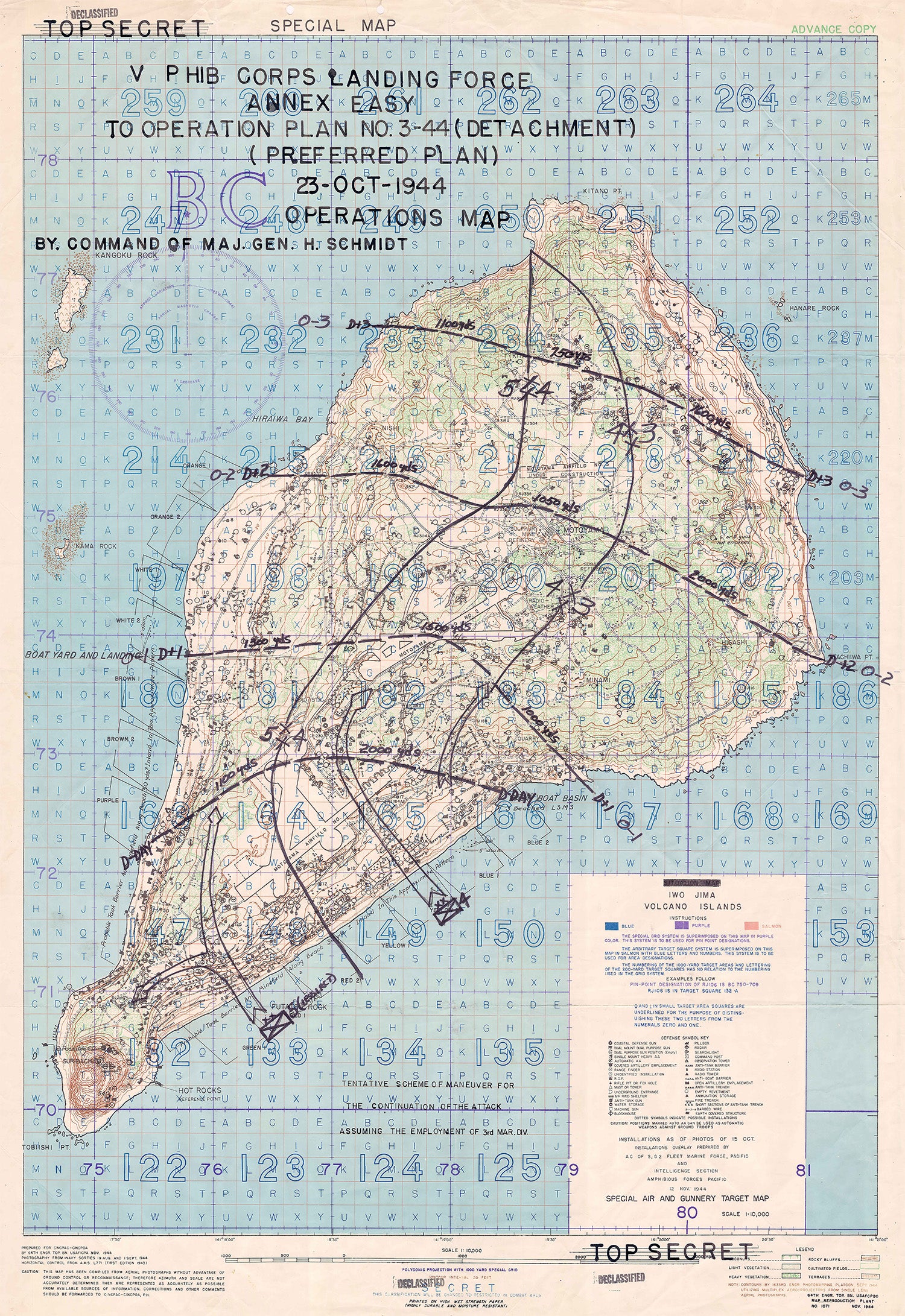 Iwo Jima 1945 U.S. assault plan battle map