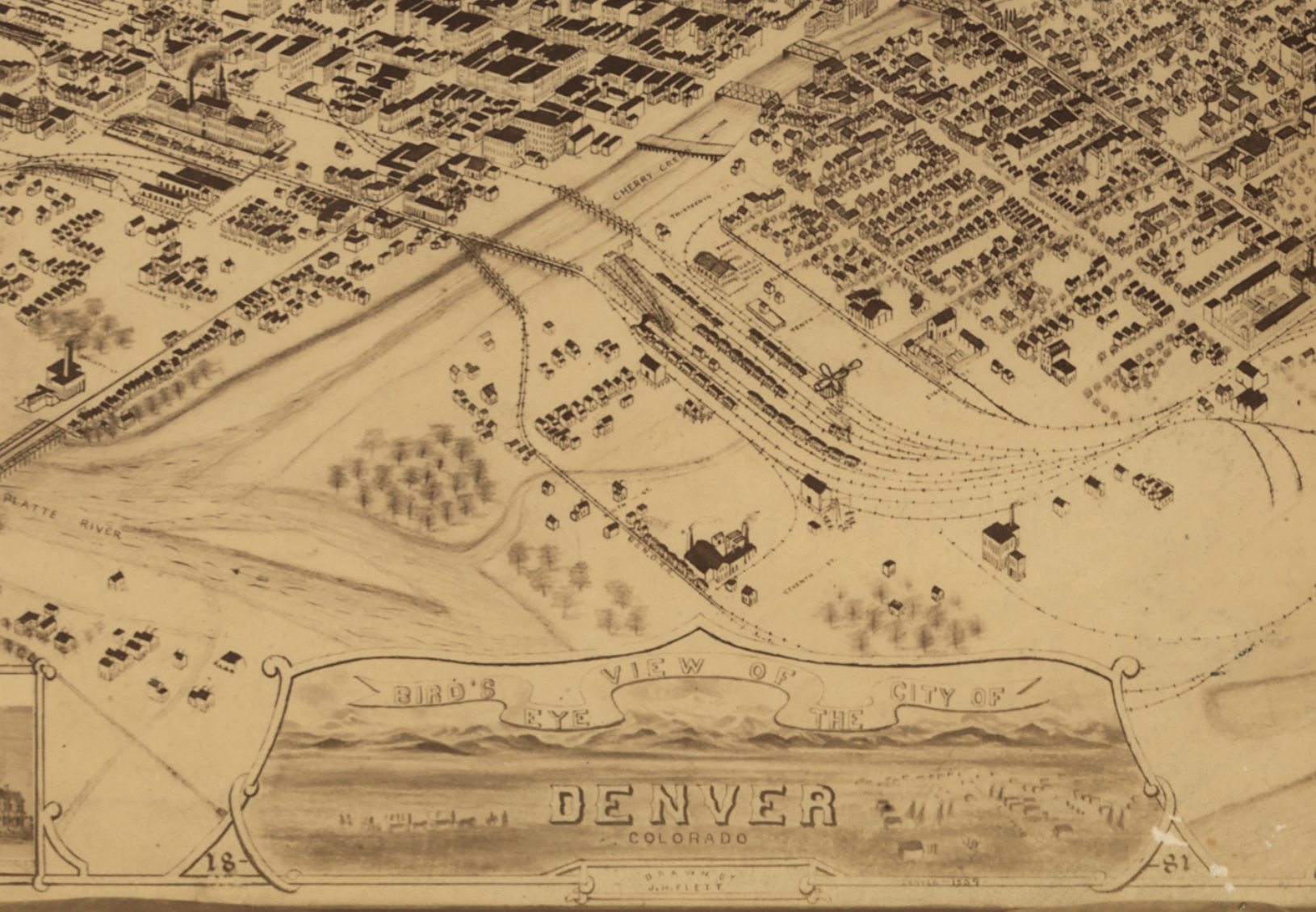 Denver, Colorado - 1881 Bird's Eye View Map