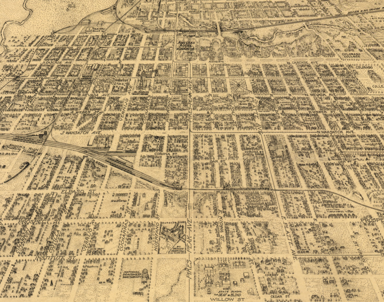 Colorado Springs, Colorado - 1909 Bird's Eye View Map