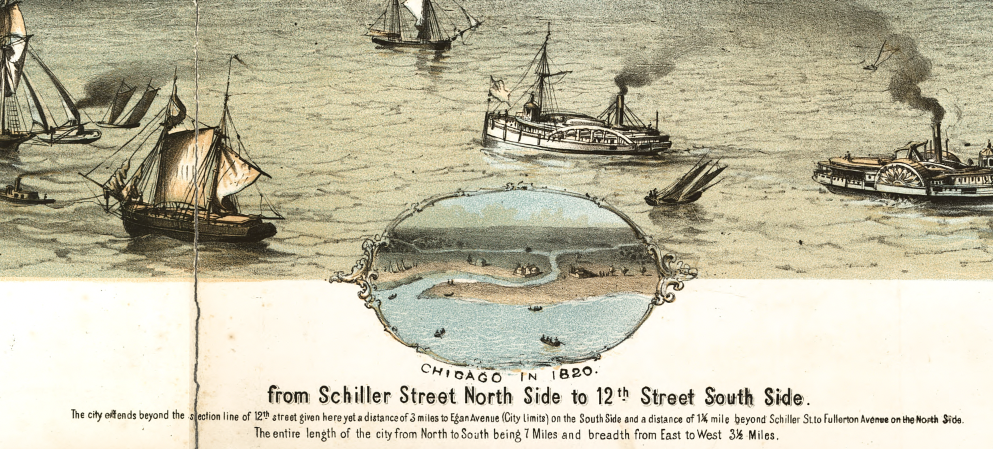 Chicago, Illinois - 1868 Bird's Eye View Map