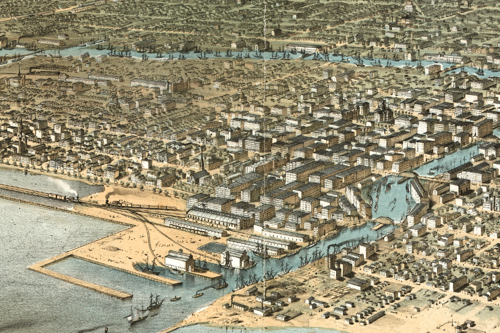 Chicago, Illinois - 1868 Bird's Eye View Map