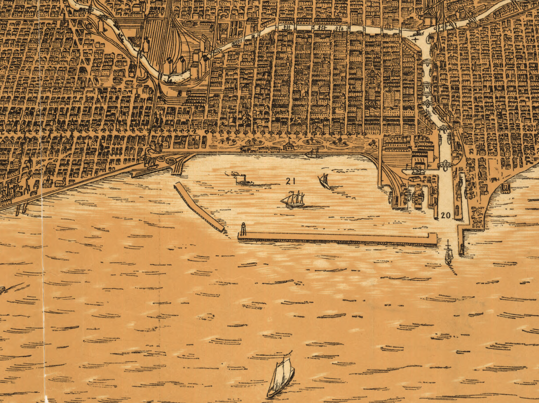 Chicago, Illinois - 1892 Bird's Eye View Map