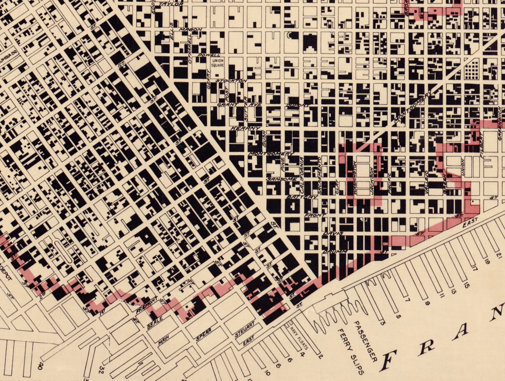 San Francisco, California - 1908 Fire and Reconstruction Map