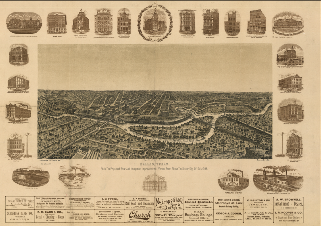 Dallas, Texas – Panoramic Bird’s-Eye View City Map