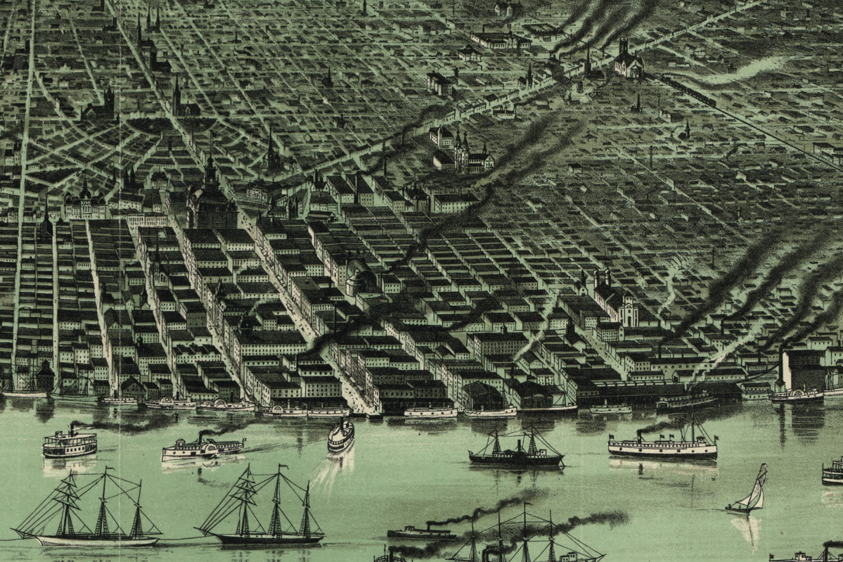 Detroit, Michigan – 1889 Bird’s Eye View Map