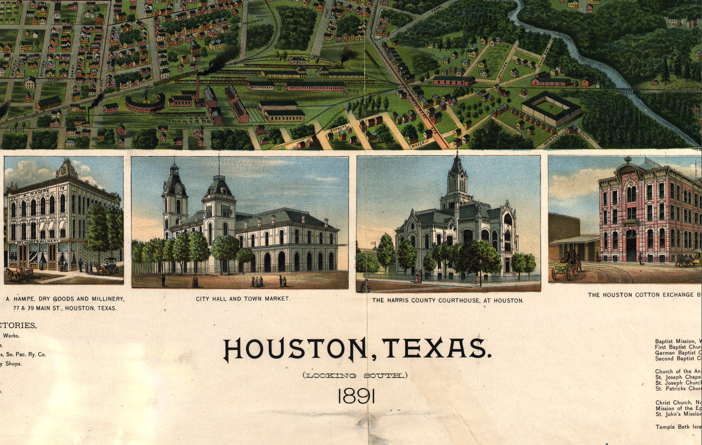 Houston, Texas – 1891 Bird’s Eye View City Map