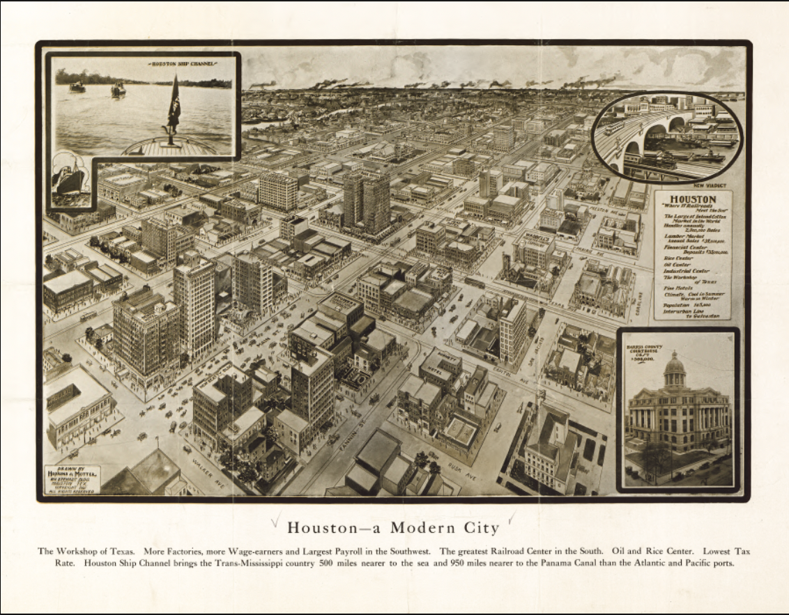 Houston, Texas – 1912 “Houston: A Modern City” Bird’s Eye View Map