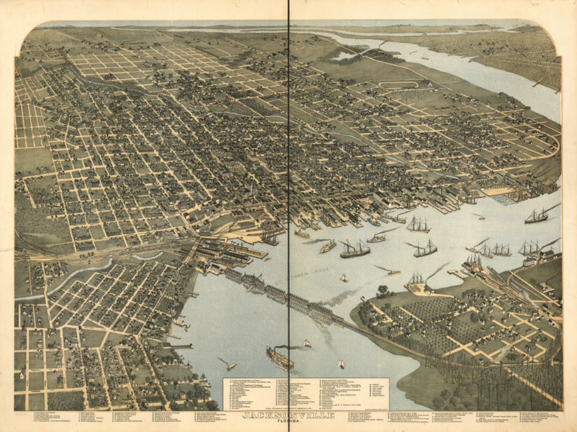 Jacksonville, Florida – Bird’s-Eye View 1893 City Map