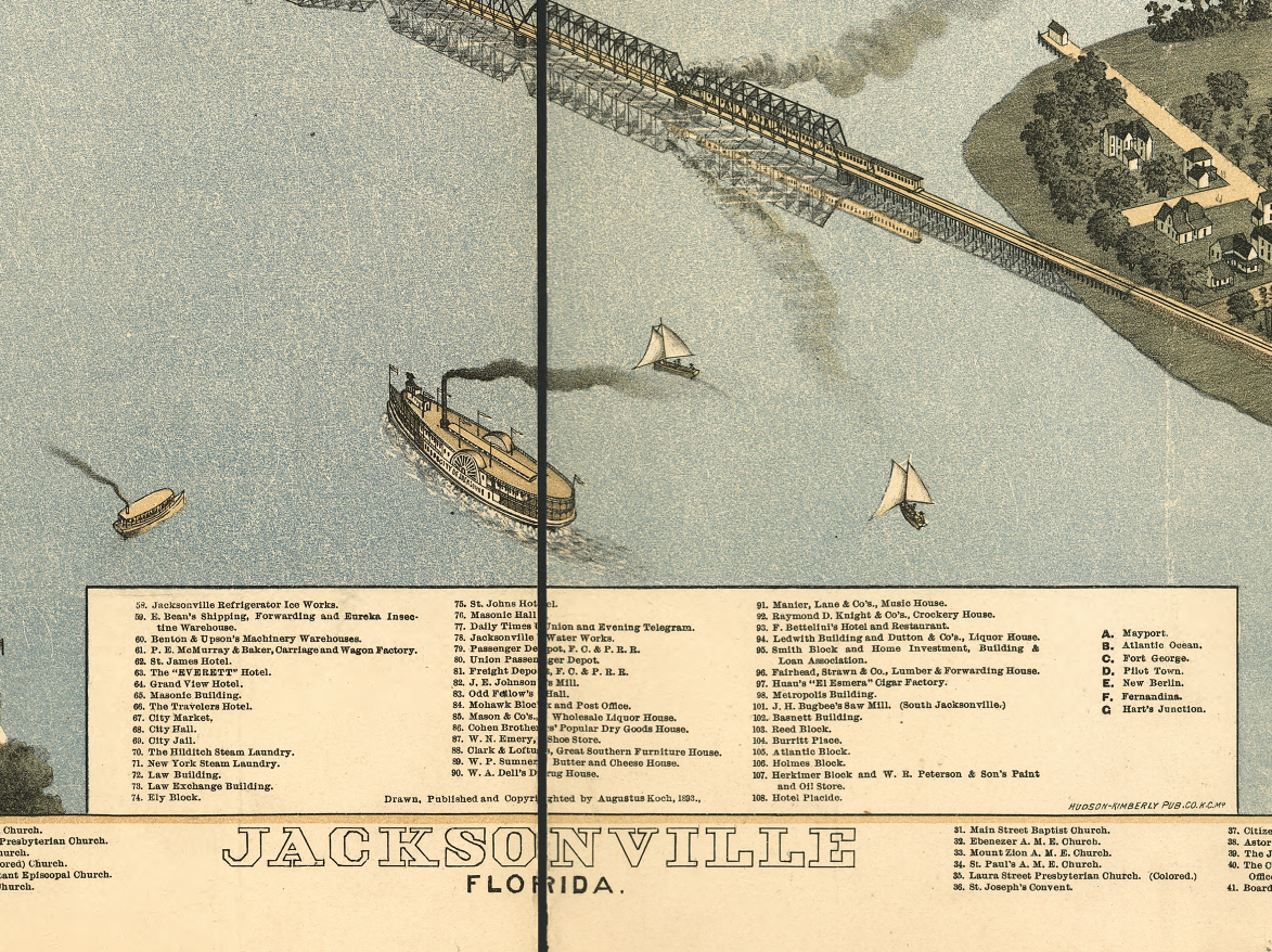 Jacksonville, Florida – Bird’s-Eye View 1893 City Map