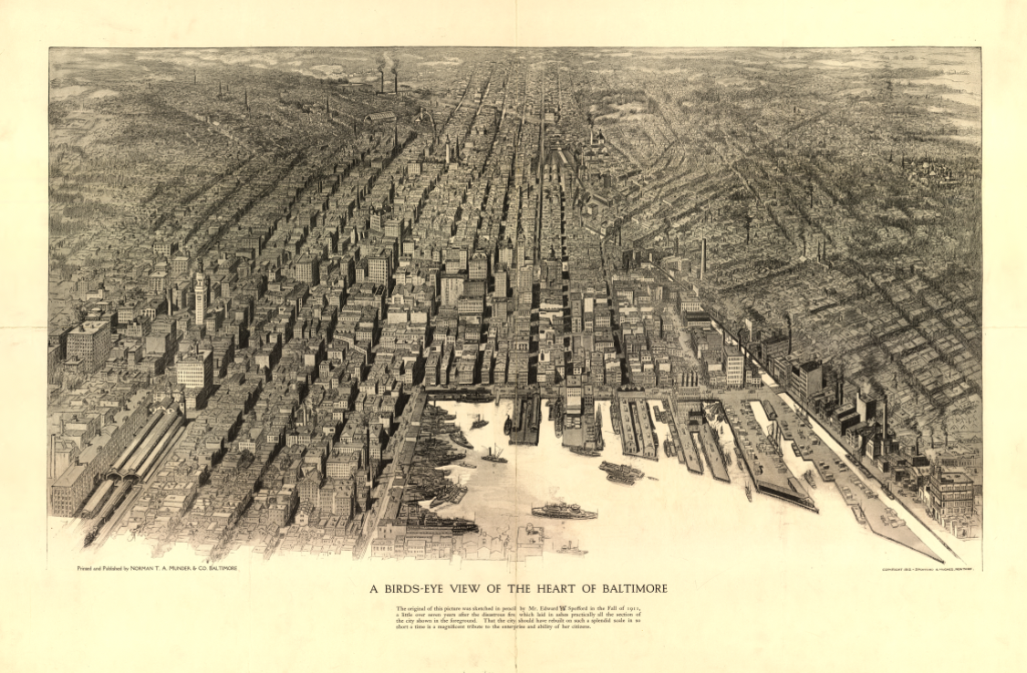 Baltimore, Maryland – Bird’s-Eye View of the Heart of Baltimore Map