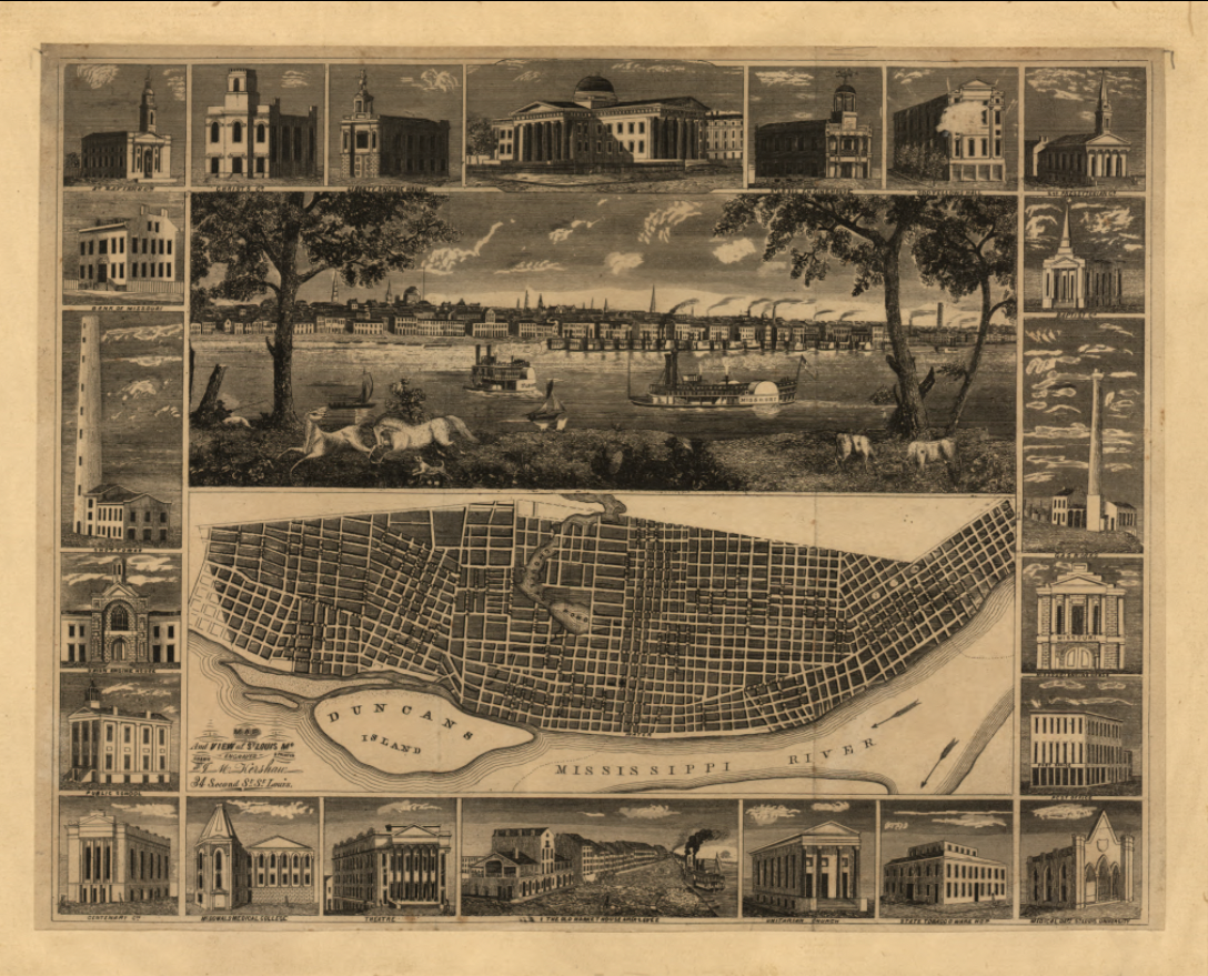 St. Louis, Missouri – 1848 City View and Plan Map