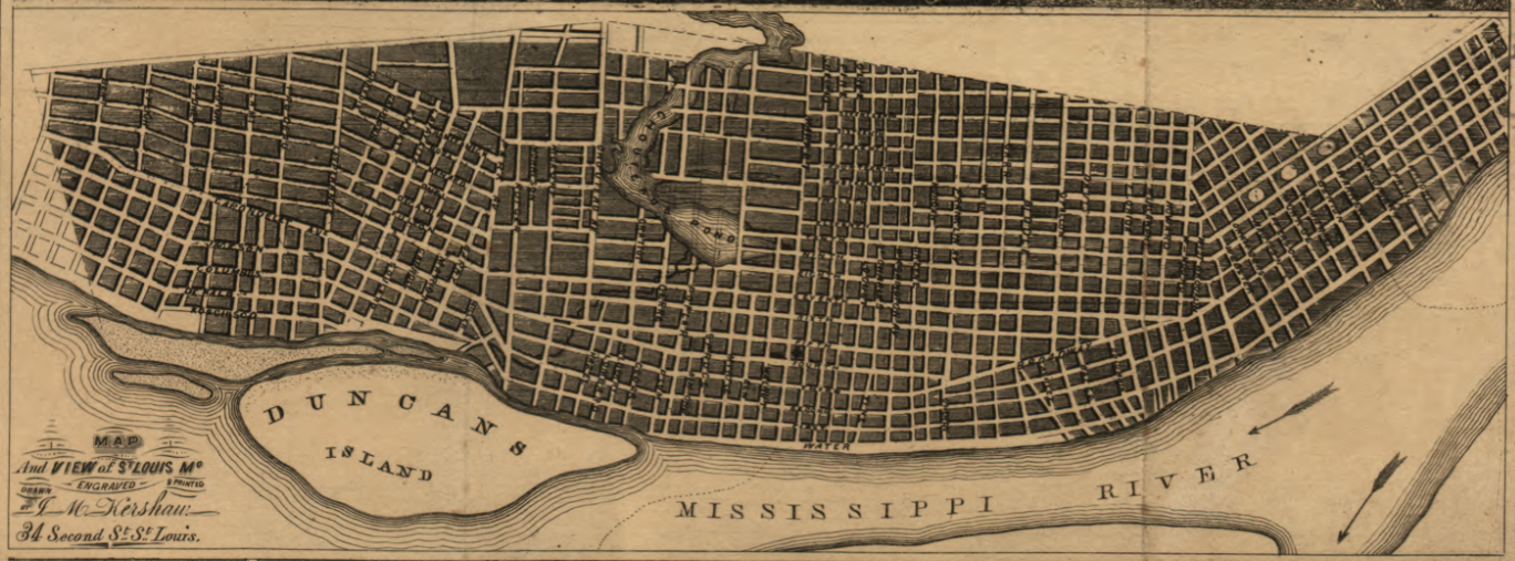 St. Louis, Missouri – 1848 City View and Plan Map