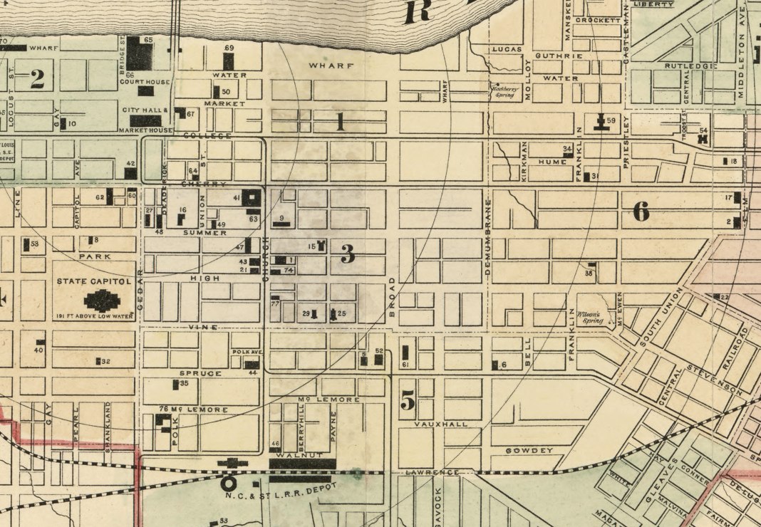 Nashville, Tennessee – 1877 City and Vicinity Map
