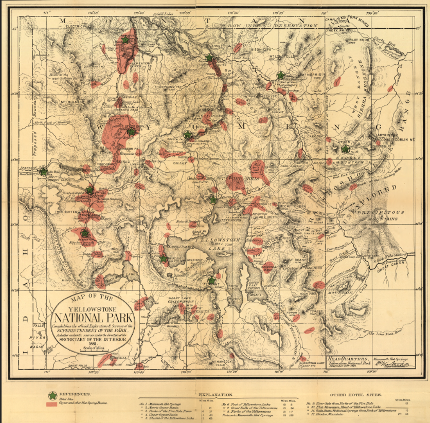 Yellowstone National Park – 1881 Map of the Yellowstone National Park