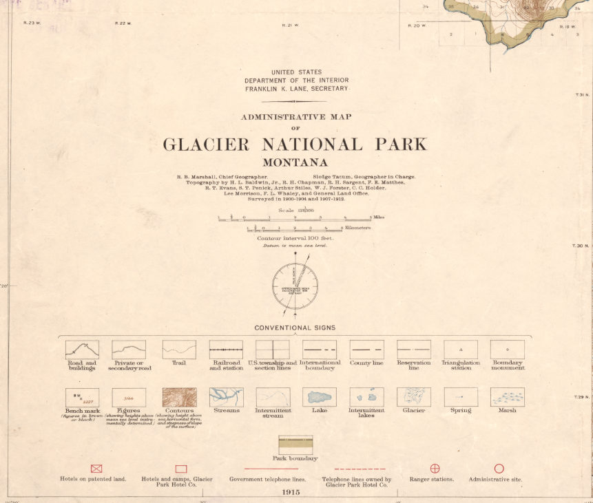 Glacier National Park, Montana – 1915 Administrative Map