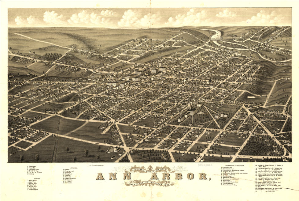 Ann Arbor, Michigan – 1880 Panoramic View Featuring the University of Michigan