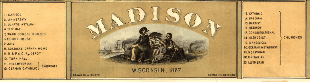 Madison, Wisconsin – 1867 Panoramic View Featuring the Wisconsin State Capitol and University