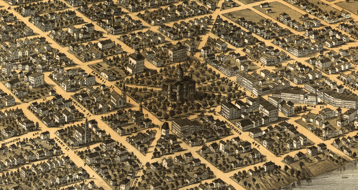 Madison, Wisconsin – 1867 Panoramic View Featuring the Wisconsin State Capitol and University