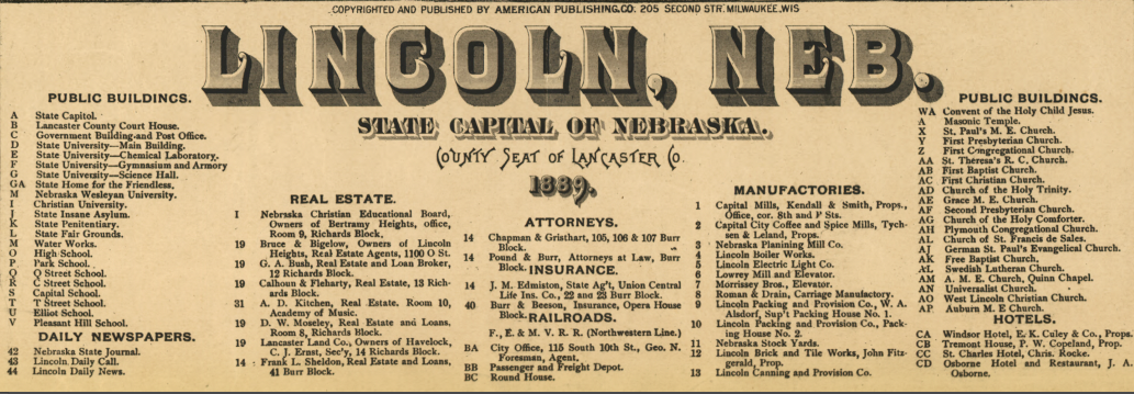 Lincoln, Nebraska – 1889 Panoramic Bird’s-Eye View of the State Capitol and University