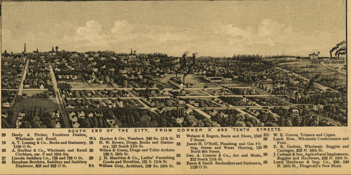 Lincoln, Nebraska – 1889 Panoramic Bird’s-Eye View of the State Capitol and University