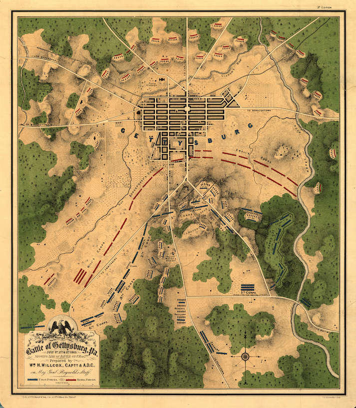 Gettysburg, Pennsylvania - July 2, 1863 Battle Map