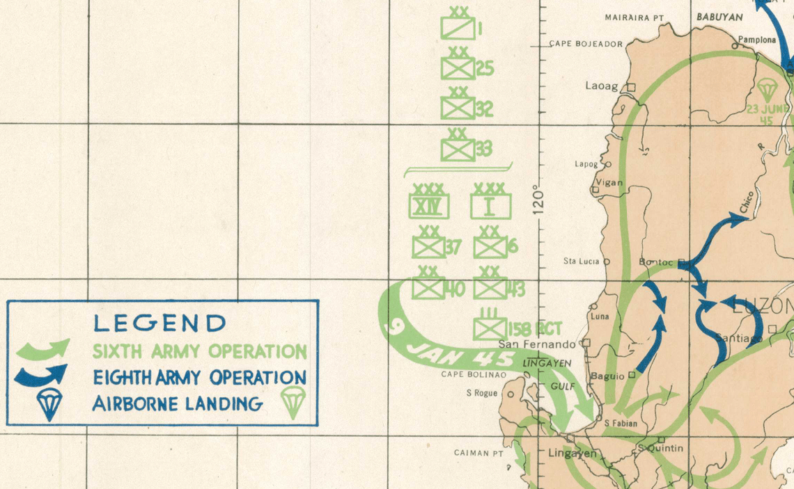 Battle Archives Map Philippines 1944-1945 with Sixth and Eighth Armies