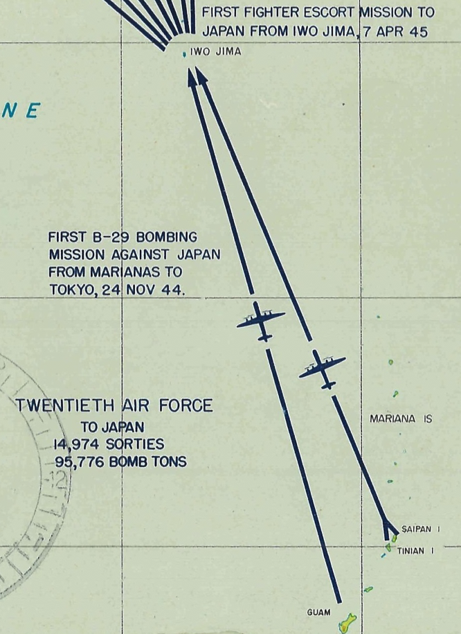 Twentieth Air Force + Far East Air Forces Attack Routes on Mainland Japan