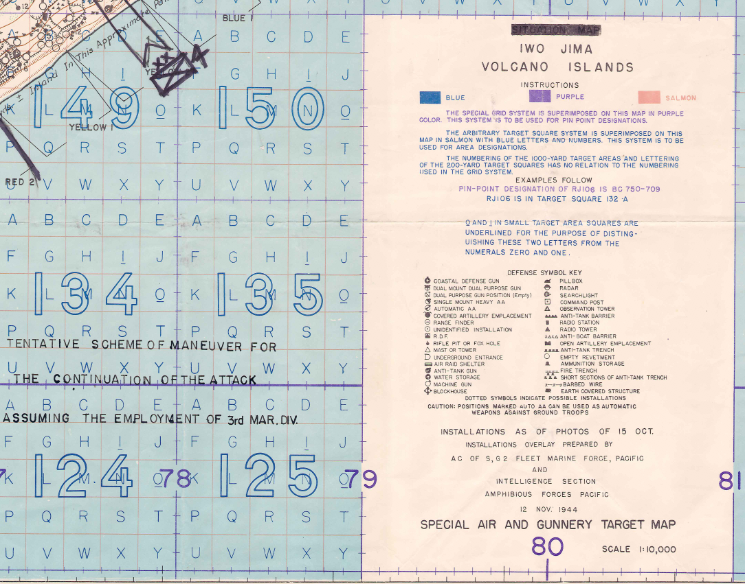 Iwo Jima, Japan – 1945 U.S. Assault Plan Battle Map