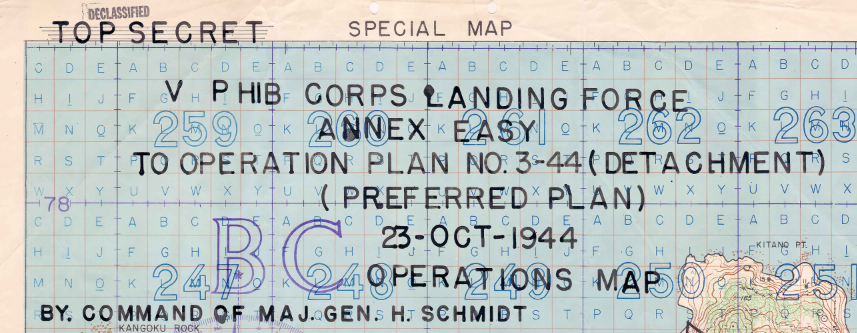 Iwo Jima, Japan – 1945 U.S. Assault Plan Battle Map