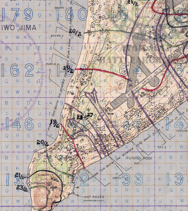 Iwo Jima, Japan – 1945 Front Line Progression Battle Map