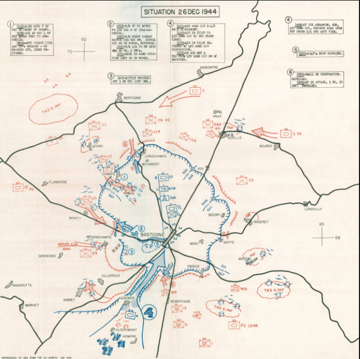 Bastogne, Belgium – December 26, 1944 Tactical Situation Battle Map