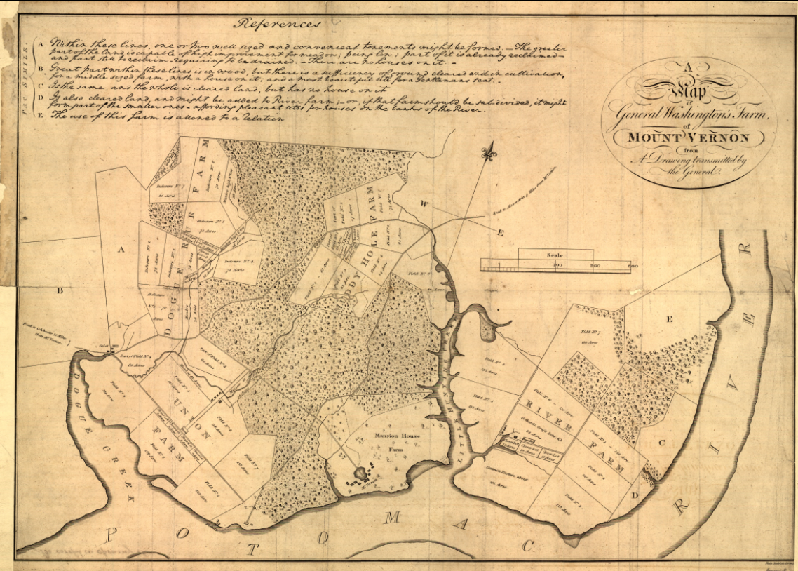 Old map of Mount Vernon with text and labels