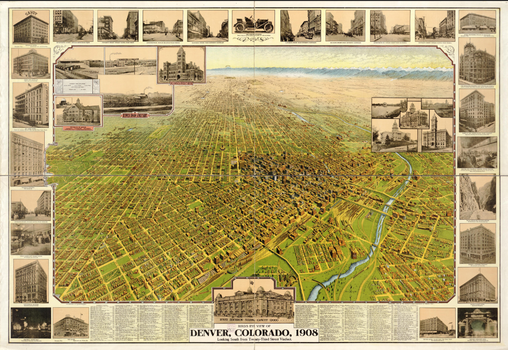 Denver, Colorado 1908 Bird's Eye View Map