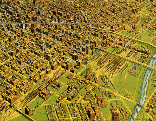 Denver, Colorado 1908 Bird's Eye View Map
