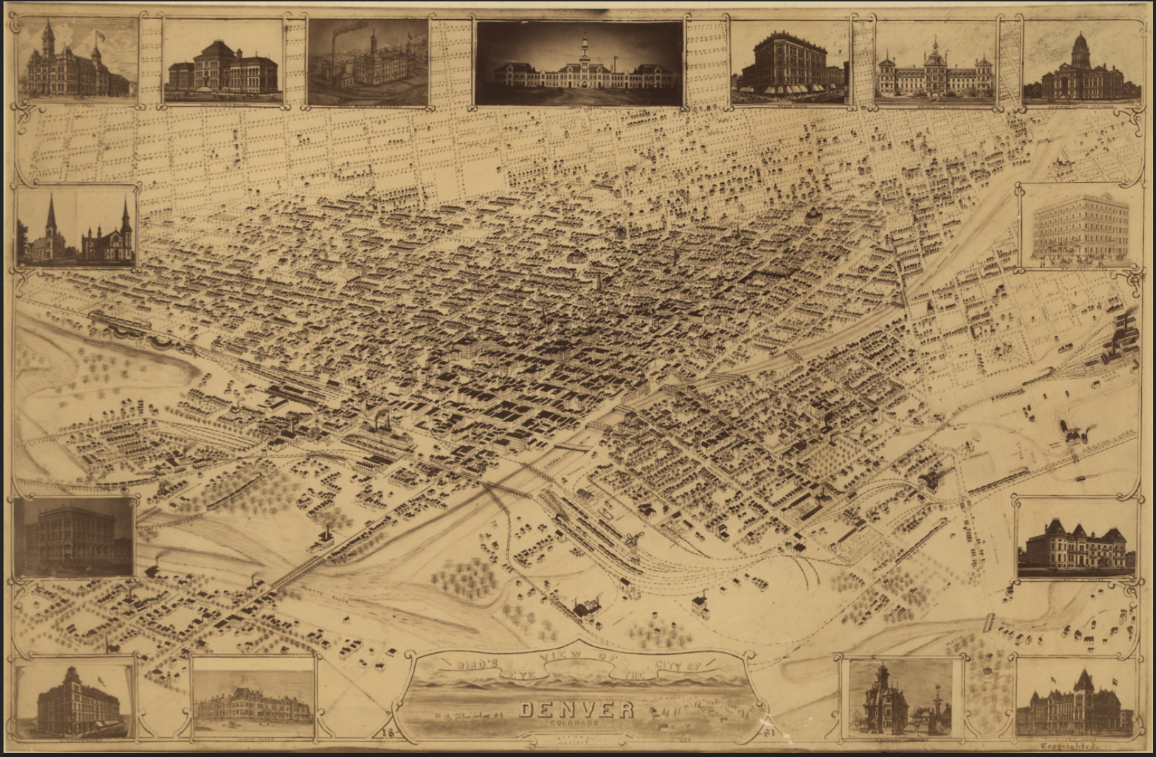 Denver, Colorado - 1881 Bird's Eye View Map