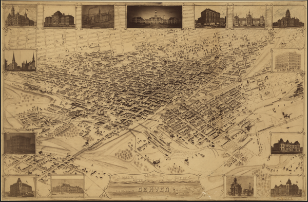 Denver, Colorado - 1881 Bird's Eye View Map