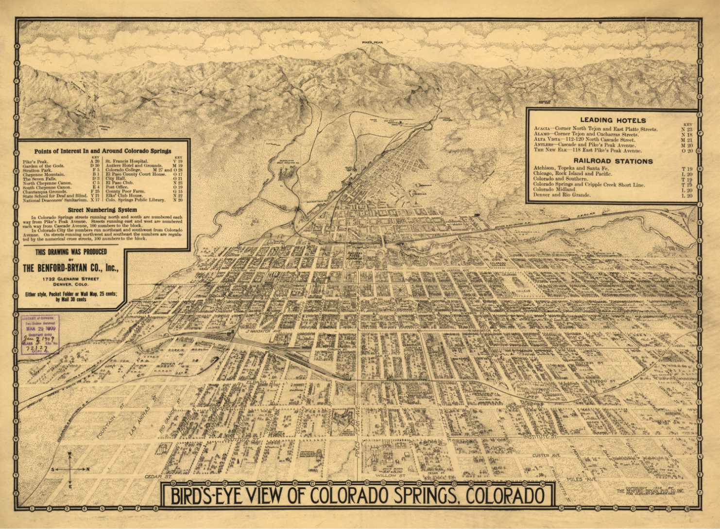 Colorado Springs, Colorado - 1909 Bird's Eye View Map
