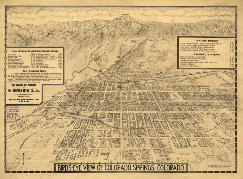 Colorado Springs, Colorado - 1909 Bird's Eye View Map