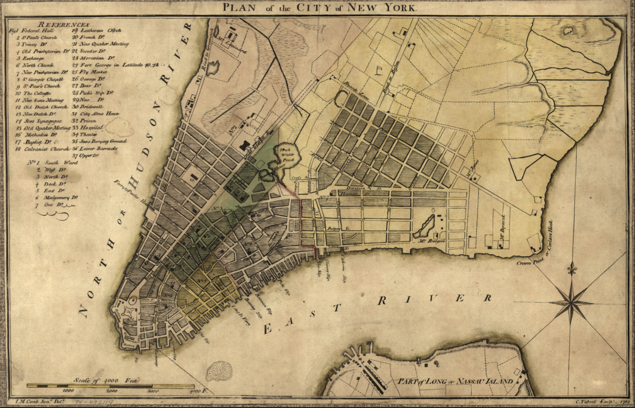 New York City - 1789 Plan of the City Map