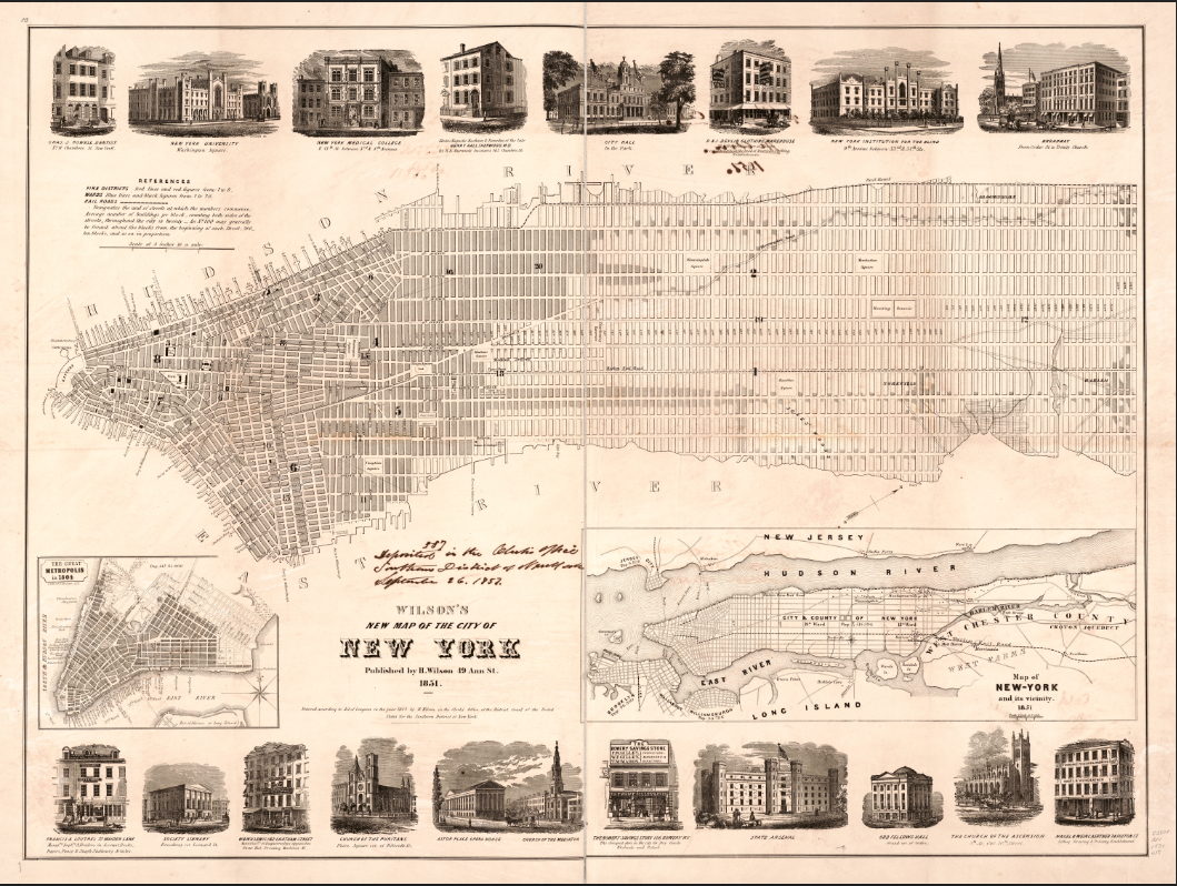 New York City - 1851 Map of Manhattan