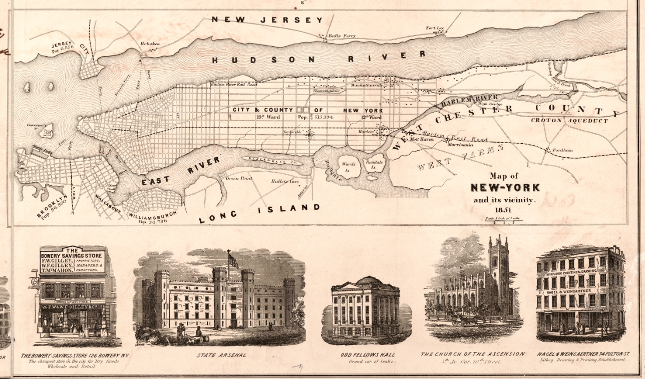 New York City - 1851 Map of Manhattan