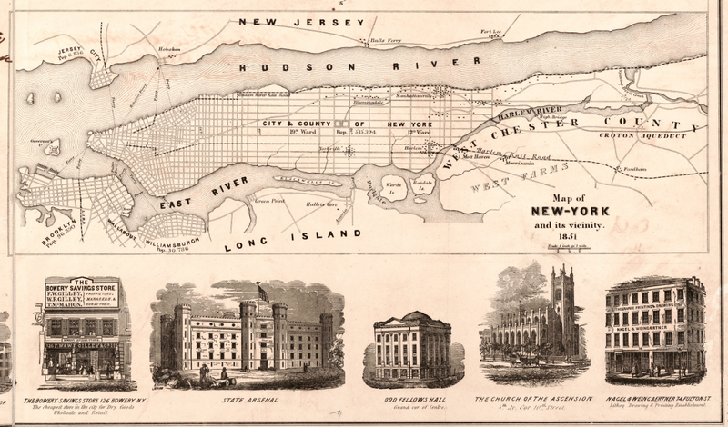 New York City - 1851 Map of Manhattan