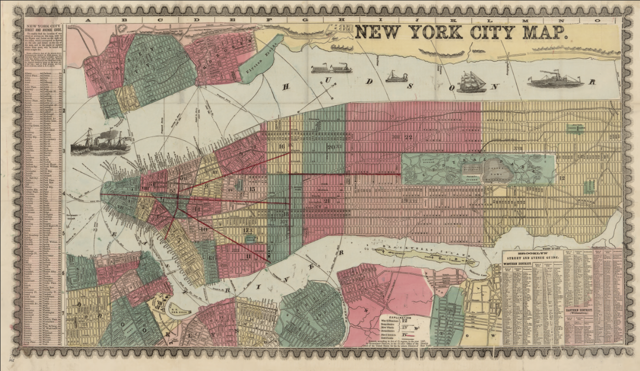New York City - 1862 Map of Manhattan and Brooklyn