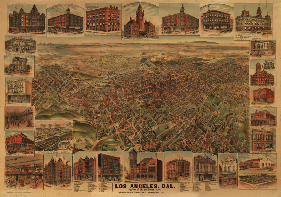 Los Angeles, California - 1891 Bird's Eye View Map
