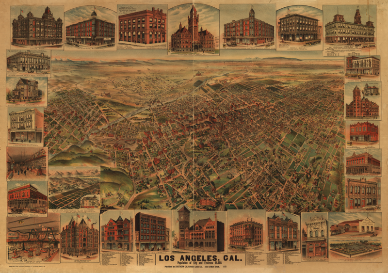 Los Angeles, California - 1891 Bird's Eye View Map