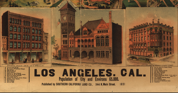 Los Angeles, California - 1891 Bird's Eye View Map